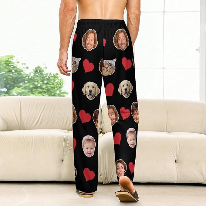 Custom Pajamas Pants with Photo for Men Women:Made in USA Personalized Pajama Trousers,Gifts for Wife Husband