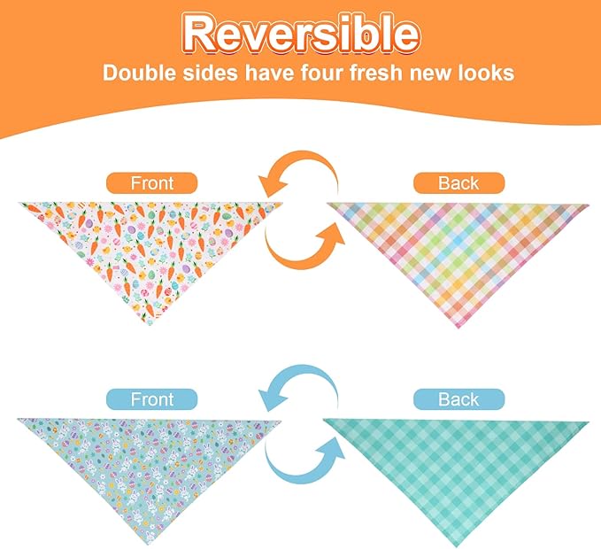 Easter Dog Bandana XLarge 2PCS, Colorful Scarf for Boy and Girl, Durable Triangle Reversible Bibs Handkerchief for Puppy Pet