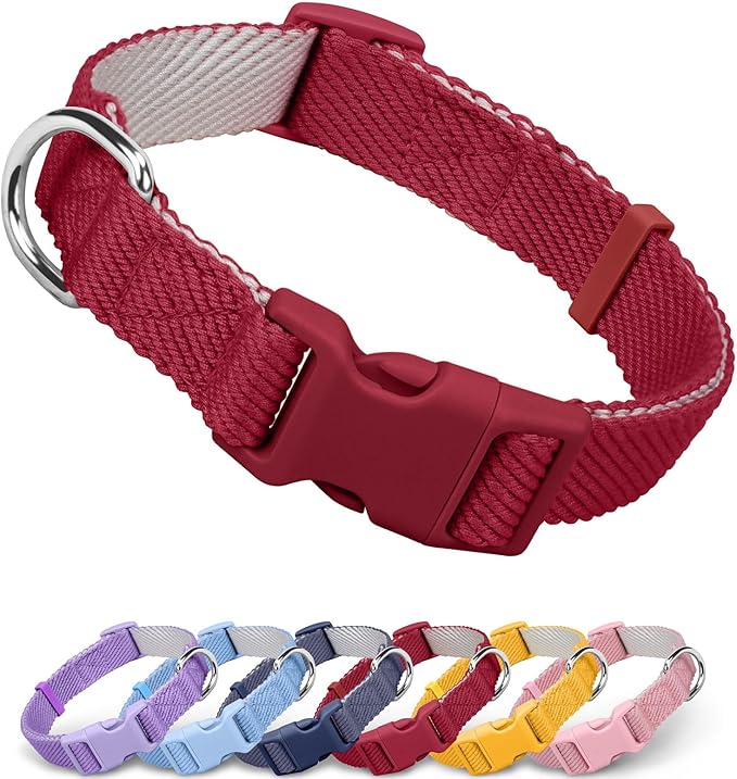 Dynmeow Soft and Breathable Cotton Dog Collar, Durable Adjustable Heavy-Duty Pet Collar with Quick-Release Buckle, Lightweight for Sensitive Skin for Medium and Large Dogs, Red, M