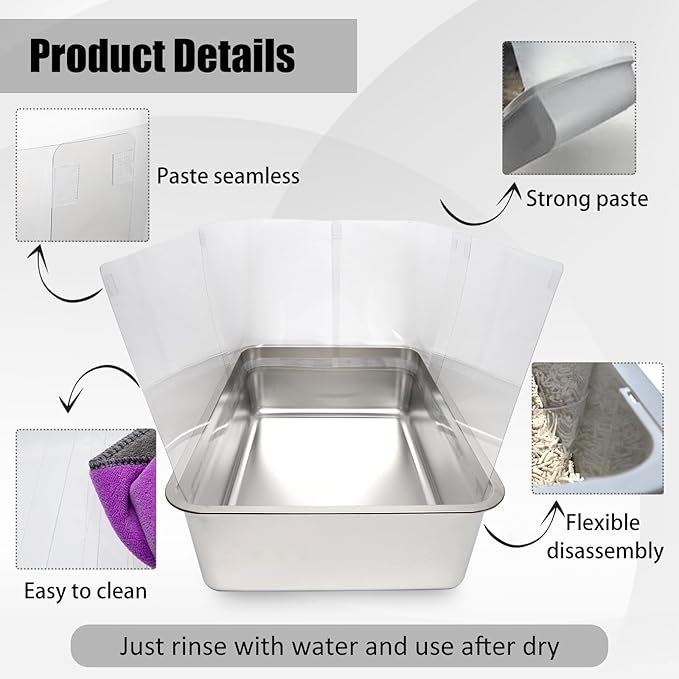 6PCS Cat Litter Box Pee Shields,Transparent Easy Clean Splash Guard for Open Top Litter Pan 14.5×11.5in- Litter Box Not Included(6, Clear)