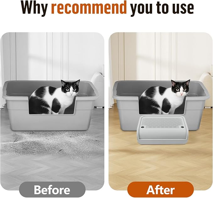 Cat Litter Box Step, Cat Litter Ramp Mat with Filter Function for Self-Cleaning Litter Box, Easy to Clean, Cats Pedal Step Stool Ideal for Kitten & Elderly Cats (Light Grey)