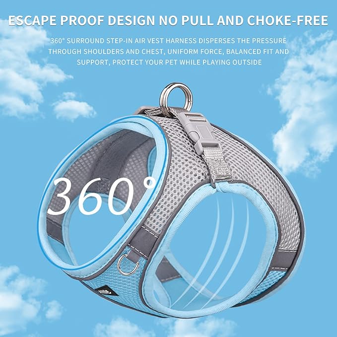 AIITLE Easy Walk Dog Harness and Leash Set - Pet Supply No Pull, Step in Adjustable Dog Harness with Padded Vest for All Weather, Dog Harness No Choke Over, Easy to Put on Medium Dogs Blue L