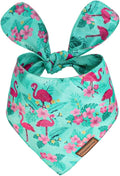 Luxury Double-Layer Dog Birthday Bandana – Handmade, Silk-Soft Polyester for All Dog Sizes | Birthday & Party Outfit | Gift-Ready Pet Accessory(Blue Flamingo, Large)