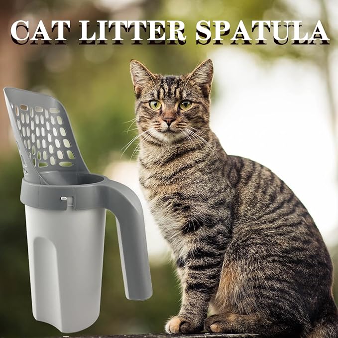 Cat Litter Scooper with Trash Container,Portable Litter Scoop Holder,Litter Scoop with Holder Provides 215 Garbage Bags,Scoop Litter Disposal System In One