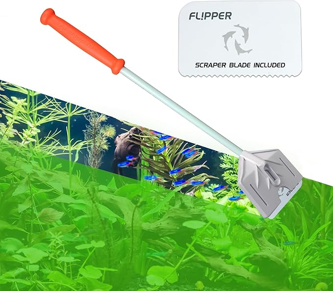 FLIPPER Platinum Hand Algae Scraper – Aquarium Glass and Acrylic Cleaner with Precision Scraper Design, Fish Tank Cleaning Tool for Freshwater & Saltwater Aquariums (18” Rigid Shaft)