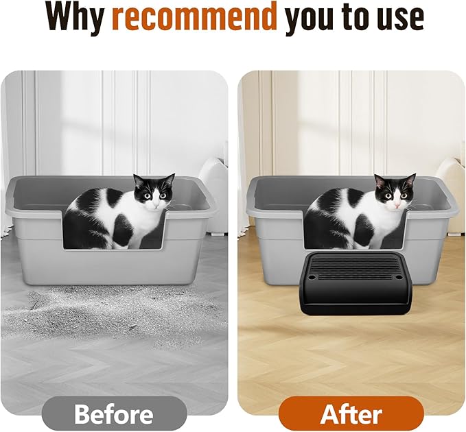 Cat Litter Box Step, Cat Litter Ramp Mat with Filter Function for Self-Cleaning Litter Box, Easy to Clean, Cats Pedal Step Stool Ideal for Kitten & Elderly Cats (Black)