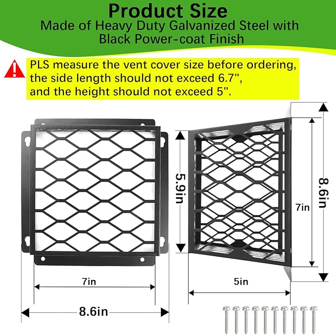 Dryer Vent Bird Guard,Dryer Vent Cover Bird Guard Cage for Most 3" to 4" Exhaust Fan Cover,7"Lx7"Wx5"H Steel Ventilation Bird Cage for Bathroom Exhaust Ventilation,Black