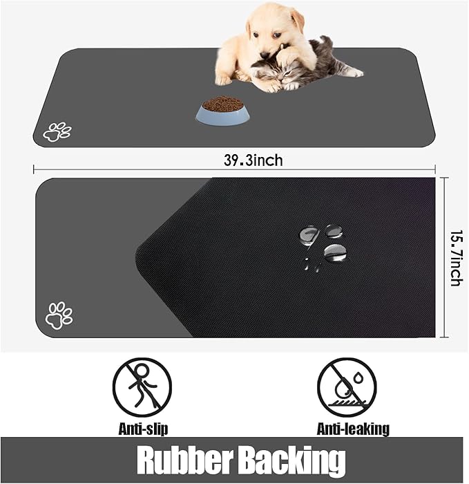 Large Pet Feeding Mat, 39.4" x 31.5" Absorbent Quick Dry Dog Mat for Food and Water Bowl, Non Skid Cat Bowl Mat, No Stains for Pet Water Dispenser Pet Supplies for Messy Drinkers