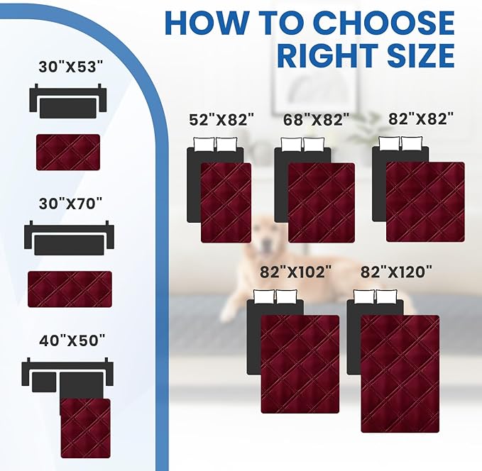Waterproof Couch Covers for Pets, Waterproof Dog Bed Cover, Anti-Slip Soft Dog Blankets, Couch Cover for Dogs Washable, Pet Blanket for Puppy Large Dogs Cat Christmas (68x82 Inch, Burgundy)