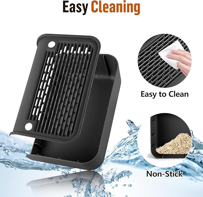 Cat Litter Box Step, Cat Litter Ramp Mat with Filter Function for Self-Cleaning Litter Box, Easy to Clean, Cats Pedal Step Stool Ideal for Kitten & Elderly Cats (Black)