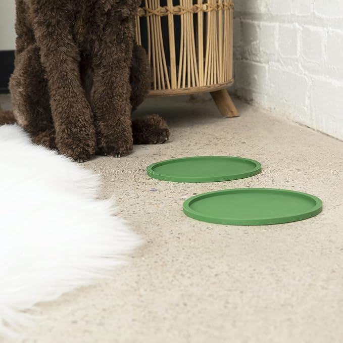 Waggo Habit Silicone Dog Placemat – Set of 2 Modern Heavyweight Silicone Dog Food Mats, Dishwasher Safe, Non-Slip, Solid Color – Forest Green (Medium, 7")