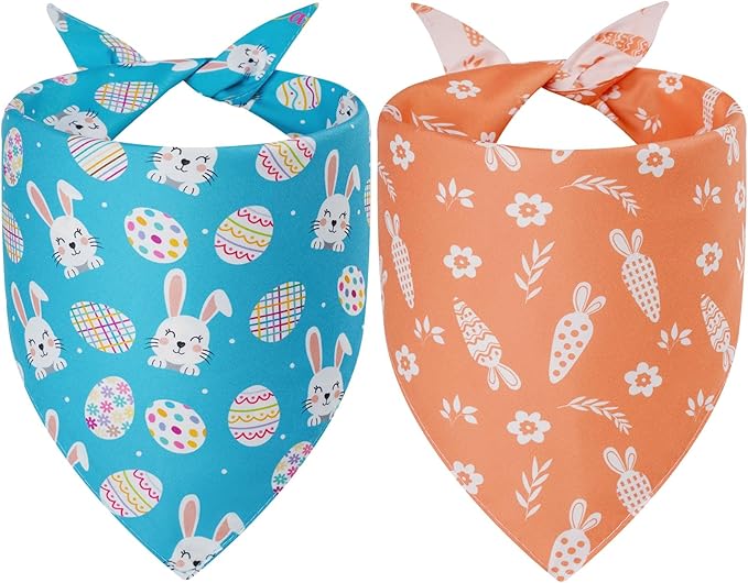 Easter Dog Bandanas XLarge 2PCS, 4 Pattern Colorful Scarf for Boy and Girl, Triangle Reversible Bibs Breed for Puppy Cats Pets