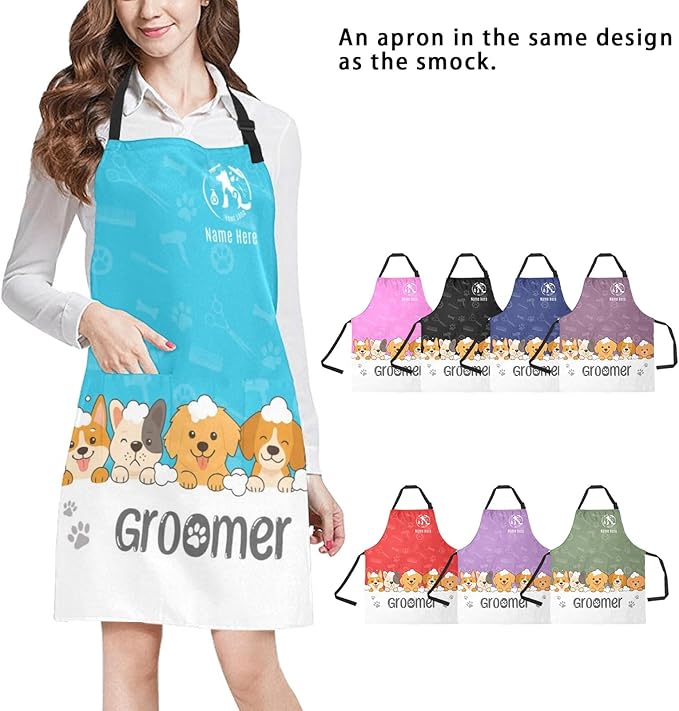 Custom Pet Grooming Jackets with Logo Text, Personalized Dog Salons Groomer Smocks, Unisex Waterproof Workwear