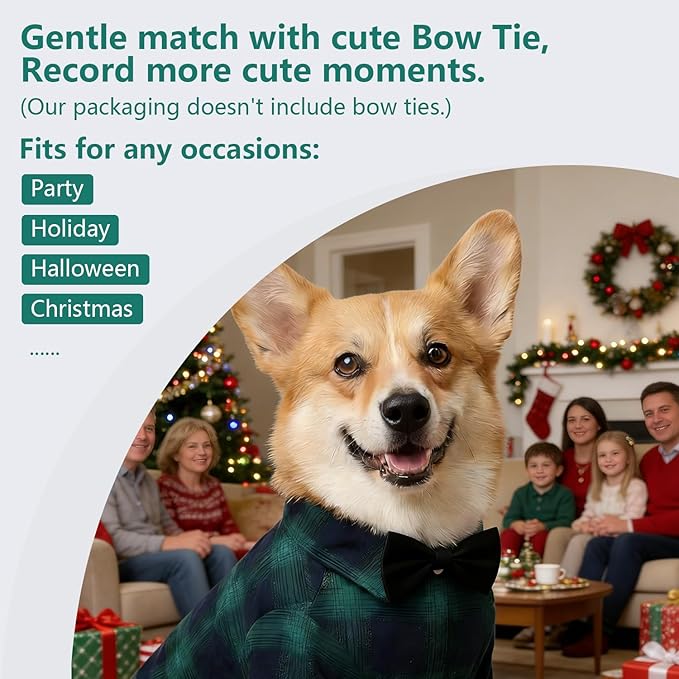 Koneseve Dog Shirt, Pet Plaid Clothes Shirt T-Shirt, Sweater Bottoming Shirt for Small Dog Cat Puppy Grid Adorable Wearing Stylish Cozy Halloween,Christmas Costumes (Green;S/Small)
