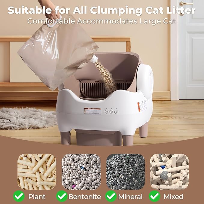 APP-Controlled Self Cleaning Litter Box, Automatic & Hands-Free Cat Litter Box, Safety Protection, Odor-Free Waste Disposal Includes Trash Bags, Large Waste Bin, Open-Top