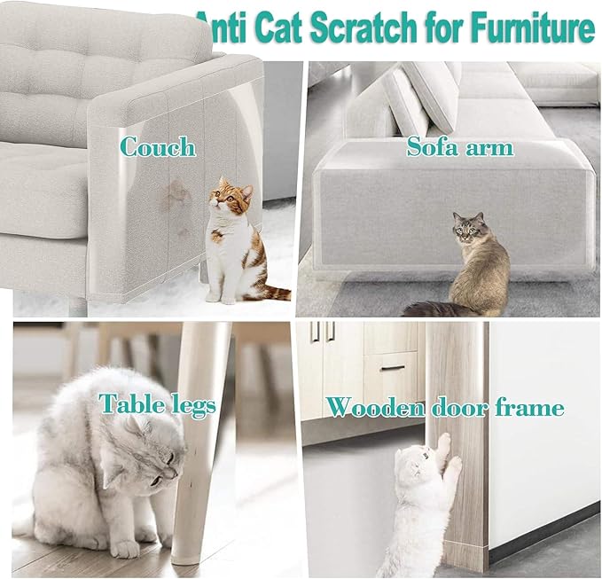 118"x8" Self-Adhesive Cat Scratch Protector Tape, Anti-Claw Couch Furniture Guard for Sofa Beds Doors Tables Walls, Clear Pet Scratch Deterrent