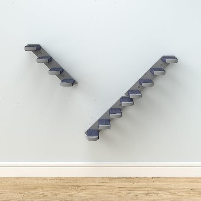 Skywin Cat Steps - Grey Solid Rubber Wood Cat Stairs Great for Scratching and Climbing - Easy to Install Wall Mounted Shelves for Playful Cats (Left to Right)