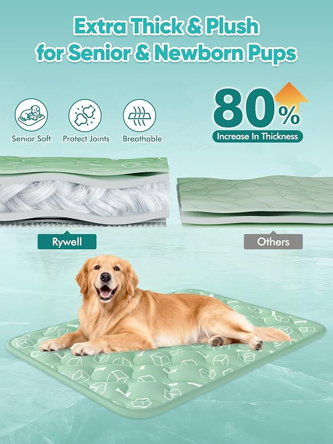Rywell Dog Cooling Mat 2.0, Nature Green,59" x 40" Thick & Durable Cooling Mat for Extra Large Dogs, Long-Lasting Cool with Waterproof & Color-Changing Arc-Chill Tech (Q-Max>0.5) Washable& Non-Toxic