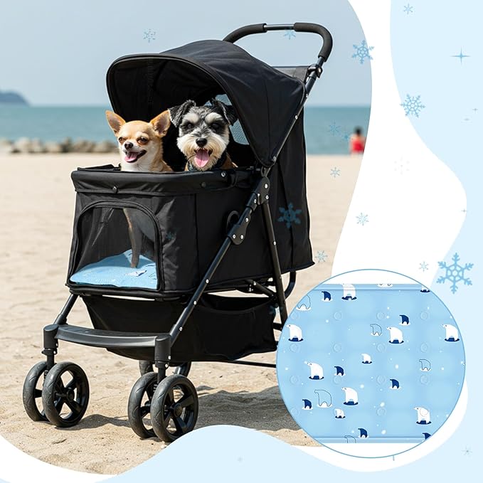 Nuanchu Dog Stroller Cooling Mat Waterproof Outdoor Pet Cooling Mat Washable Summer Cat Sleeping Blanket for Pet Stroller(11.81 x 19.69 Inches,Sky Blue Bear)