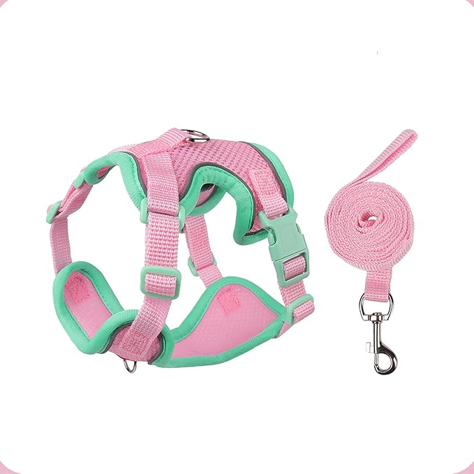Cat Harness and Leash Set for Walking – Escape-Proof Reflective Vest for Cats and Small Dogs, Adjustable Soft Air Mesh with Pressure-Reducing Design, 4.92ft (Green & Pink, M)
