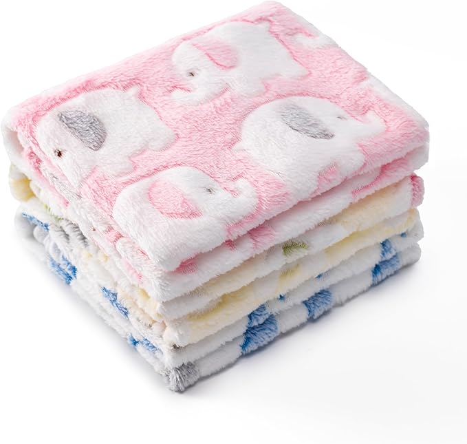 1 Pack 3 Blankets Super Soft Fluffy Premium Fleece Pet Blanket Flannel Paw Printed Throw for Dog Puppy Cat (Large 41x31'', Pink, Yellow, Blue)