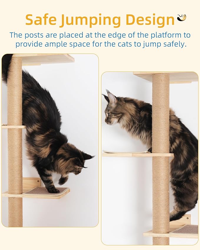 80inch Tall Cat Tree Wall Mount, 15.8in Top Perch Bed for Large Adult Cats, Adjustable Cat Tower Floor to Ceiling for Scratch, Climb, and Lookout