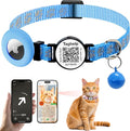 Reflective AirTag Cat Collar with Bell & Elastic Safety Band - Personalized Cat ID Tag & QR Code Smart Tracker for Cats, Kittens, Puppies - Perfect for Girl & Boy Pets(Blue)