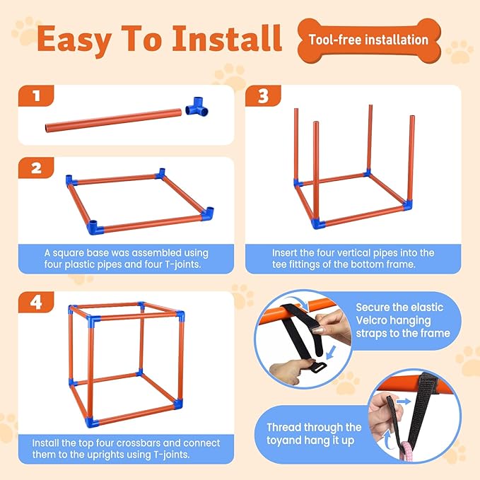 Puppy Play Gym for Small Dogs with 10 Hanging Squeaky Toys - Indoor Enrichment Activity Center with Climbing, Sliding & Interactive Toys, Jungle Gym for Puppy Play