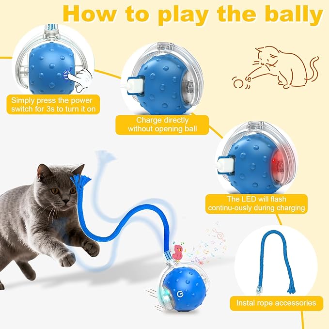 2-Pack Interactive Cat Toys Ball for indoor Cats＆Dog,Automatic Cat Toy with Smart Obstacle Avoidance &Bird Chirps ,Includes 4 Cat Spiral Spring,Cat Enrichment Toys for Indoor Cats(Orange＆Blue)