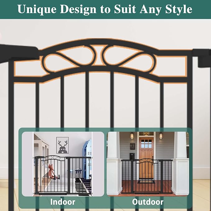 Fairy Baby 48.9"-51.5" Extra Wide Baby Gate with Door, 49 50 51 Inches Walk THR Baby Gates for Stairs Pressure Mounted no Drill, Indoor Tension Metal Pet Dog Gate, Auto Close Safety Gate, Black