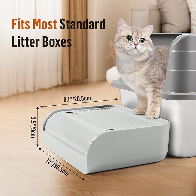 Cat Litter Box Step, Cat Litter Ramp Mat with Filter Function for Self-Cleaning Litter Box, Easy to Clean, Cats Pedal Step Stool Ideal for Kitten & Elderly Cats (Light Grey)