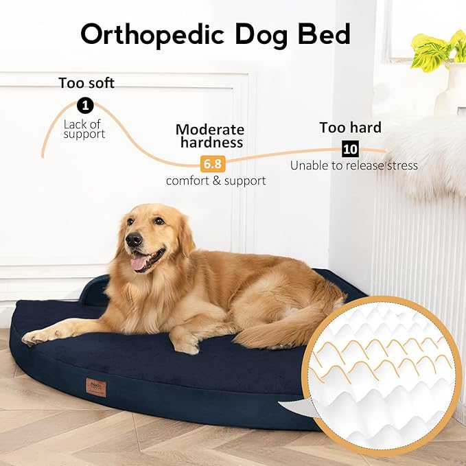 Large Orthopedic Dog Bed with Sides XXL Dog Beds with Removable Washable Cover Non-Slip Waterproof Pet Bed for Extra Large Dogs - Navy Blue XXL