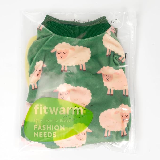 Fitwarm Funny Sheep Dog Pajamas, Warm Winter Dog Clothes for Small Dogs Boy Girl, Cozy Pet Onesie with Feet, Green, White, Medium