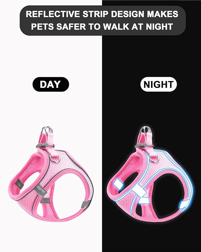 XXS Pink Soft Mesh Dog Harness and Leash Set,No Escape Puppy Harnesses for Training Walking， Reflective Adjustable Puppy Vest for Small Medium Dogs, Cats (Pink, XXS)