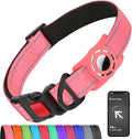 Airtag Dog Collar with AirTag Holder for Large Dogs, Reflective, Soft Padded & Safety Locking Buckle, Nylon Pet Collars Adjustable for All Breeds, Pink,L