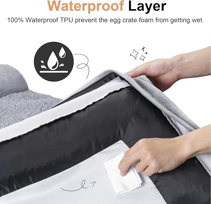 Large Dog Bed Orthopedic Washable: Jumbo Dog Bed Bolster Extra Large Dogs Egg Crate Foam Sofa Couch Waterproof Removable Cover - Grey