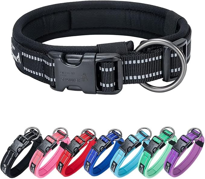 EXCELLENT ELITE SPANKER Reflective Dog Collar Classic Soft Padded Breathable Nylon Adjustable Pet Collar with Quick Release Buckle for Boy Girl Male Female Small Medium Large Dogs Training(Black-L)