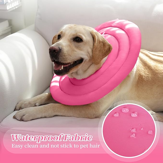 IDOMIK Dog Recovery Collar, Waterproof Soft Dog Cone After Surgery, Comfy Protective Elizabethan Collar Alternative for Dogs Cats, Adjustable Pet Neck Donut Cone Anti-Licking Biting Wounds,Rose,M