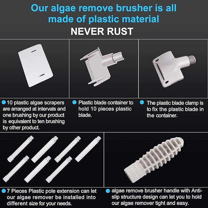 saltwater aquarium cleaner fish tank scraper cleaning tools 17.7-48 Inch long for cleaning acrylic or glass saltwater marine tank NEVER RUST