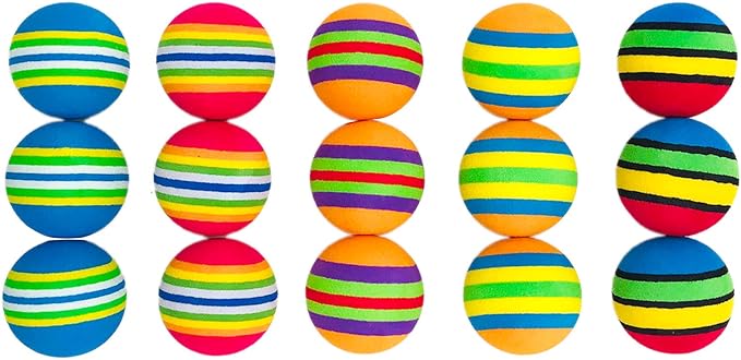 PET SHOW 15pcs 1.4" Interactive Cat Toy Balls for Indoor Cats Colorful Rainbow Soft Foam Kitten Toys Ball for Small Dogs Puppies Quiet Playing Stuff