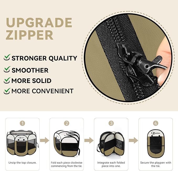 Dog Cat Playpen, Small Puppy Pet Playpen, Dog Crate Tent Cage Indoor/Outdoor, Portable Pop Up Dogs Kennel Playpen with Carrying Case for Dogs/Cats/Rabbits(Khaki, Small)