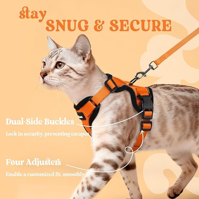 rabbitgoo Cat Harness and Leash for Walking, Escape Proof Soft Adjustable Vest Harnesses for Cats, Easy Control Breathable Reflective Strips Jacket, Orange, S