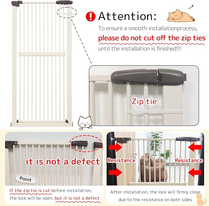 Lumizone Extra Tall Cat Gate 61.02" High Pressure Mounted Extra Wide 26.38"-30.11" (17Sizes) 1.37" Gap No Drilling Auto-Close Tall Pet Gate for Dogs (Cream, 26.38"-30.11" W)
