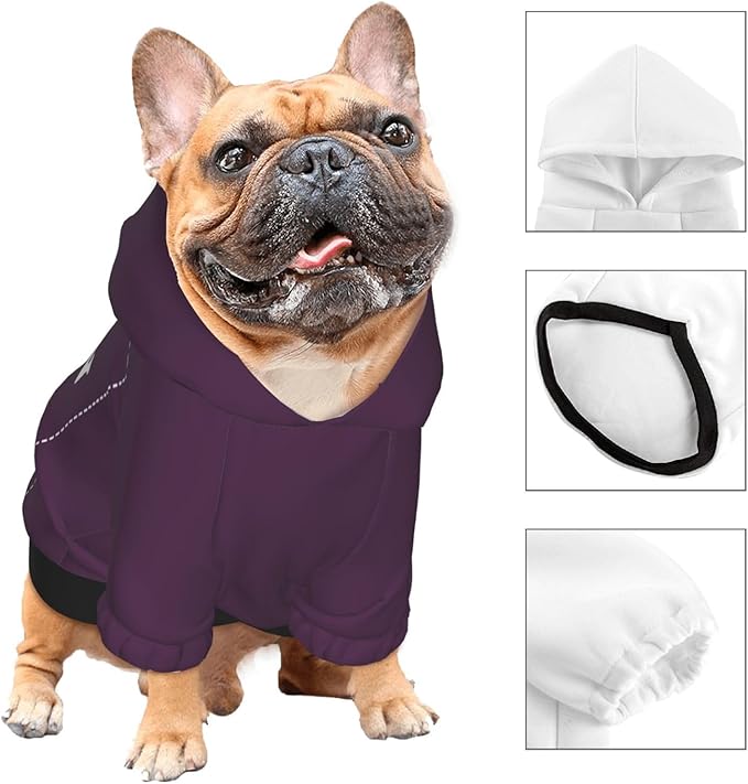 Personalized Chihuahua Dog Hoodie, Custom Pet Warm Sweatshirt Costume with Name Number Photo, Customize ID Clothes for Pupppy Kitten Dogs Cats, PlumPurple, M