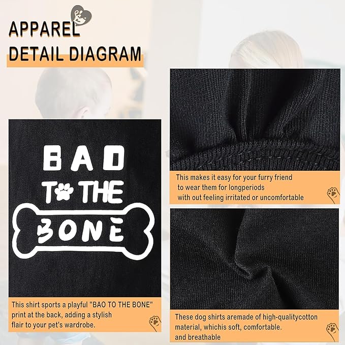 Discover Cozy Cotton Canine Wear: Soft, Lightweight, and Breathable Dog Shirt Vest with Eye-Catching Graphics(Bad to The Bone), Keeping Your Furry Friend Warm and Comfy! Grey XXS