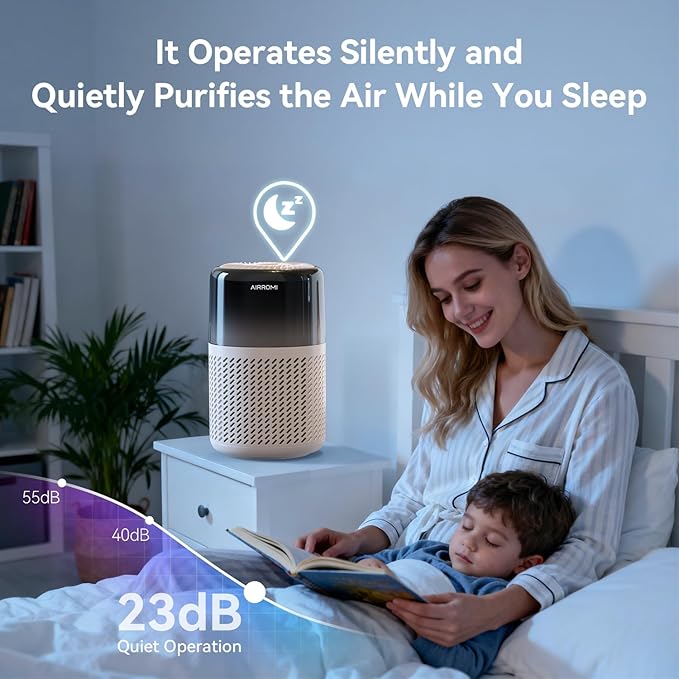 AIRROMI HEPA Air Purifier for Bedroom&Home,Pet Air Purifier for Home Pets,Removes Pet Odor,Cat Litter Smell,Dust,Smoke&Allergies,Quiet Room Air Purifier with Scents,360°Air Cleaner,A2005 Beige