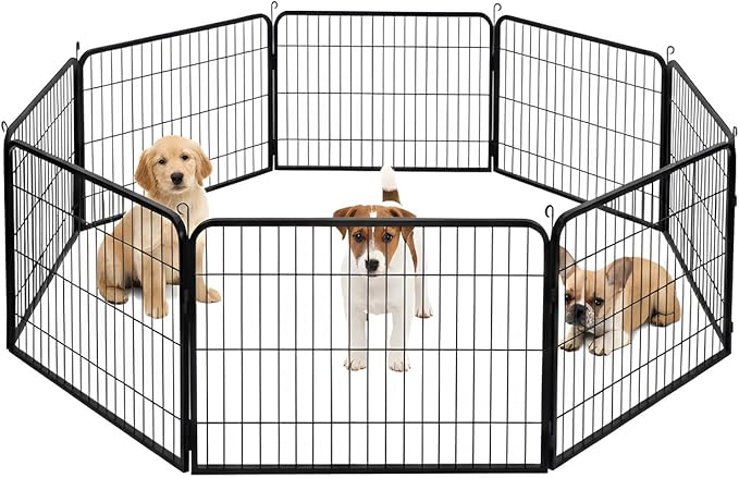 BestPet Dog Playpen 24 Inch 8 Panels Heavy Duty Metal Pet Exercise Pen Indoor Outdoor Without Door Fence Panels Anti-Skid Expandable Design