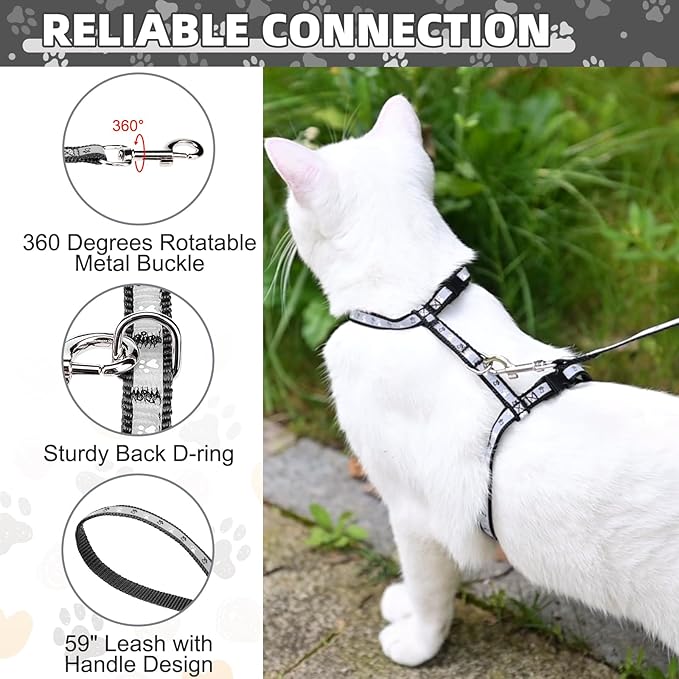 KOOLTAIL Cat Harness and Leash Set, Escape Proof Adjustable Kitten Harness for Walking Travel, Safe & Easy Control Outdoor, Lightweight Soft Pet Harness for Small Medium Large Cats, Black