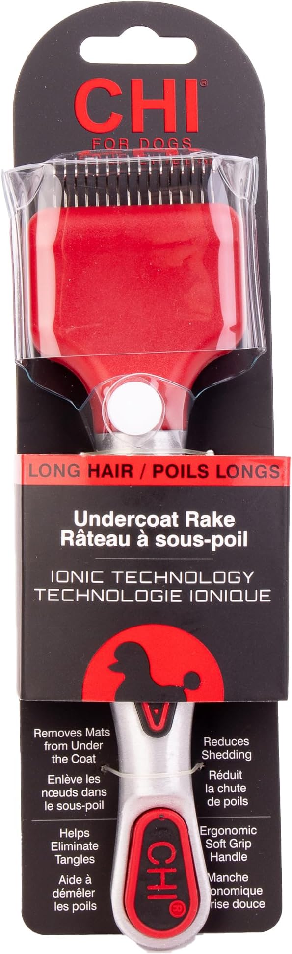 CHI for Dogs Dematting and Deshedding Undercoat Rake, Dog Grooming Tool for Long Hair and Double Coats, Rounded Blade Teeth Help Remove Mats and Loose Undercoat, Detangling Rake for Shedding Control