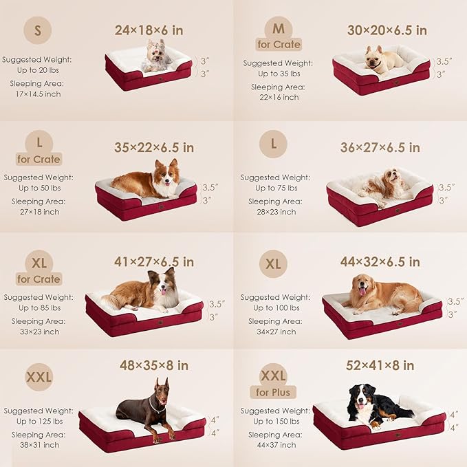 EHEYCIGA Orthopedic Dog Beds for Extra Large Dogs, Waterproof Memory Foam XL Pet Bed with Sides, Non-Slip Bottom and Egg-Crate Foam Big Dog Couch Bed with Washable Removable Cover,Red